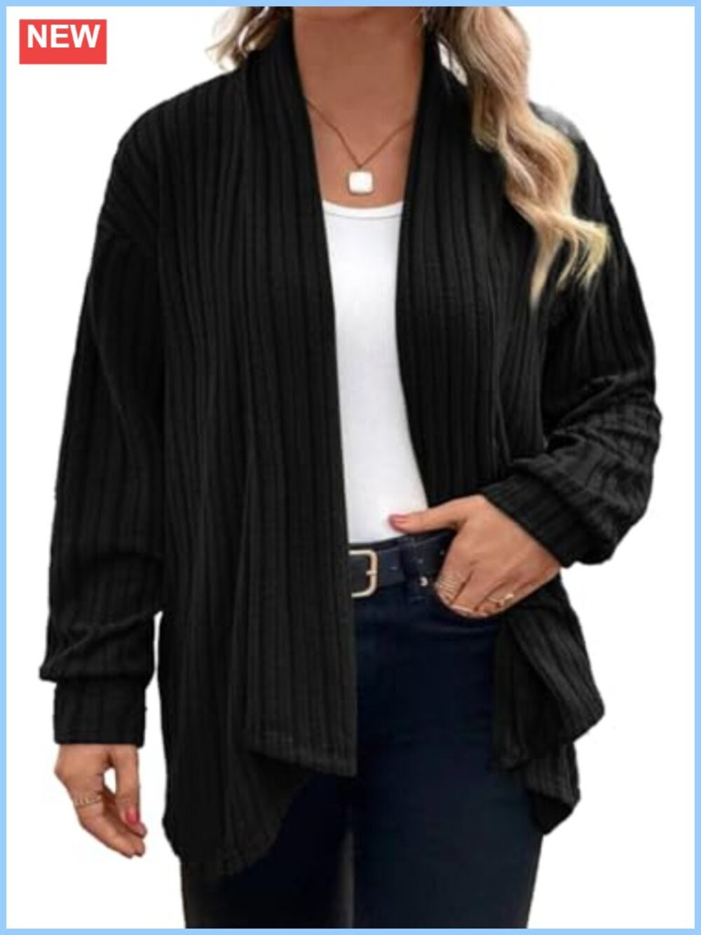 Plus Size Long Sleeve Cardigan Asymmetrical Hem Open Front Lightweight Knit